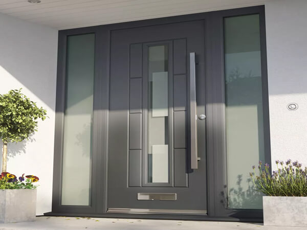 Front door with glass side panels
